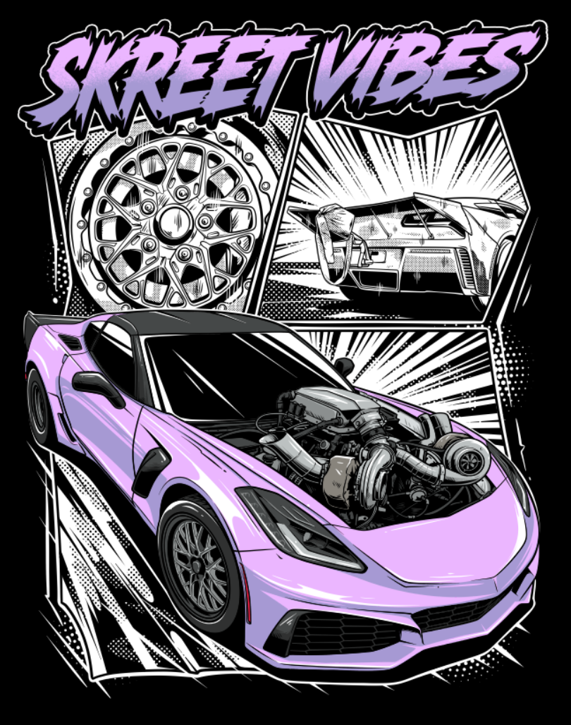 Cartoon Vette Shirt/Sticker Package